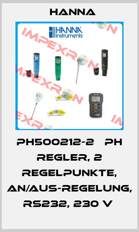 PH500212-2   PH REGLER, 2 REGELPUNKTE, AN/AUS-REGELUNG, RS232, 230 V  Hanna