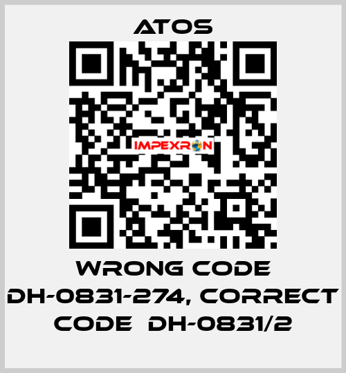 wrong code DH-0831-274, correct code  DH-0831/2 Atos