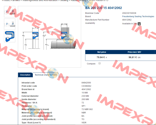 40412062 Simmerring 200X230X15 BA  SIMRIT