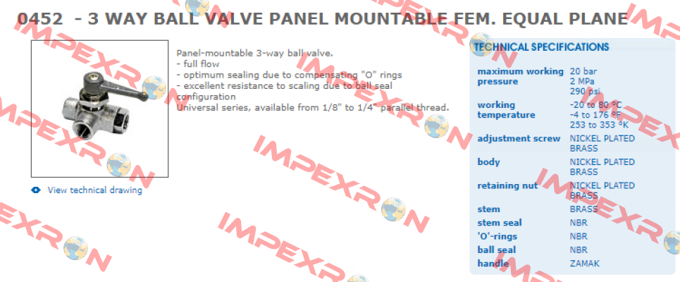 Handle for 0452 06 13  - 3 WAY BALL VALVE  Legris (Parker)