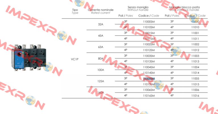 P/N: 11005SM Type: VC1P Technoelectric